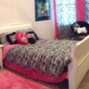 Zebra Comforter, sheets, decorative pillows